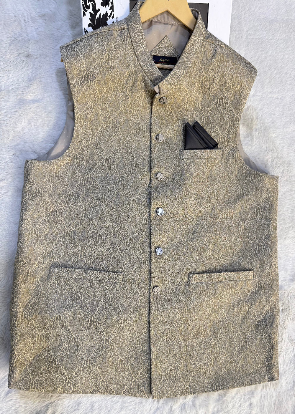 W-1765 Mens Beige/Gold Waist Coat - Memsaab Online