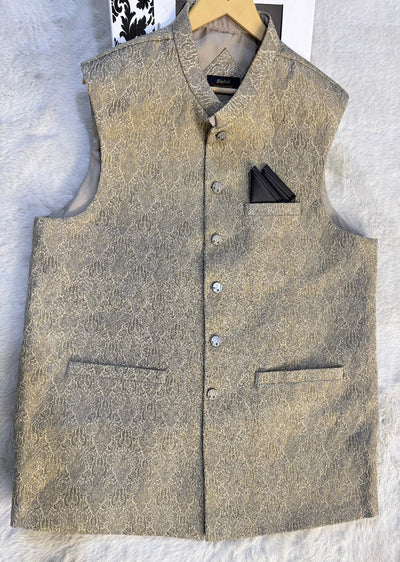 W-1765 Mens Beige/Gold Waist Coat - Memsaab Online