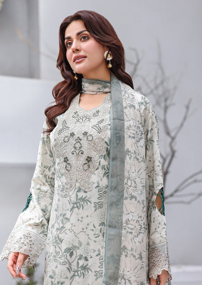 MDNA-19 - Grey Embroidered Lawn Outfit - Memsaab Online