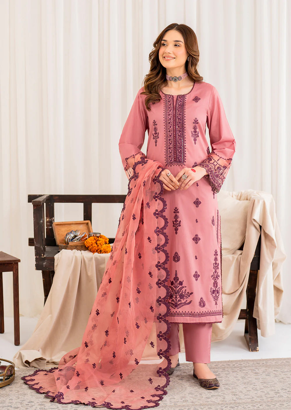 Suhanna - Readymade 3 Piece Garnet Suit - Memsaab Online