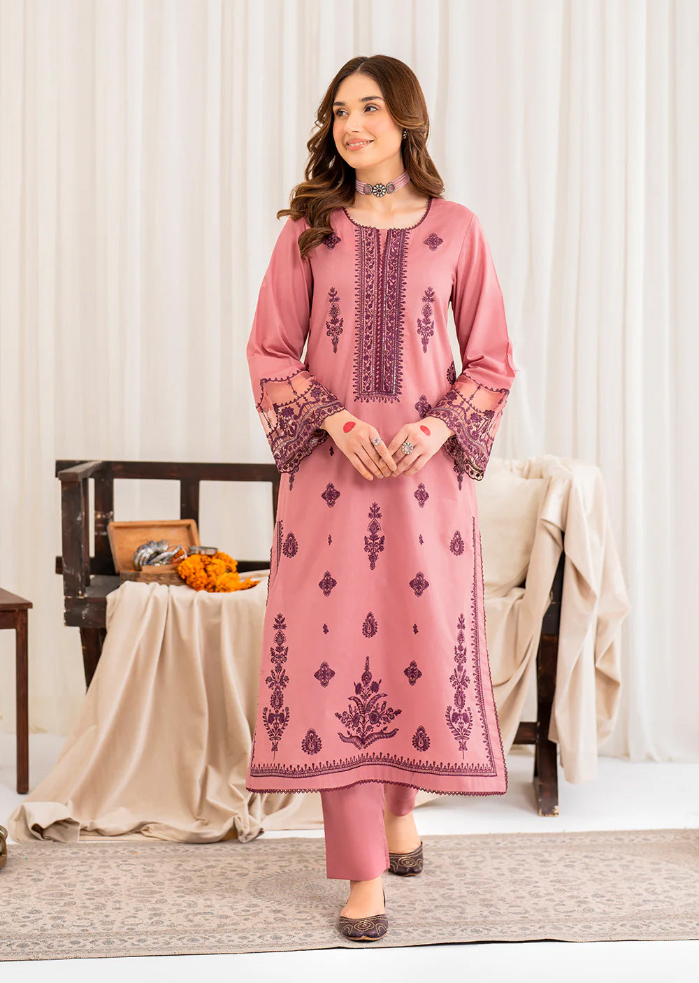 Suhanna - Readymade 3 Piece Garnet Suit - Memsaab Online