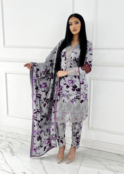 MDNA-24 - Readymade Embroidered LINEN Outfit - Memsaab Online