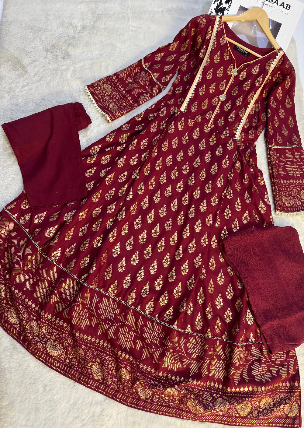 HK116 - Maroon - Readymade Linen Outfit - Memsaab Online
