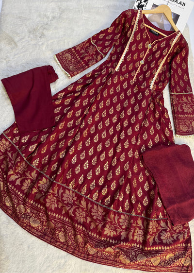 HK116 - Maroon - Readymade Linen Outfit - Memsaab Online