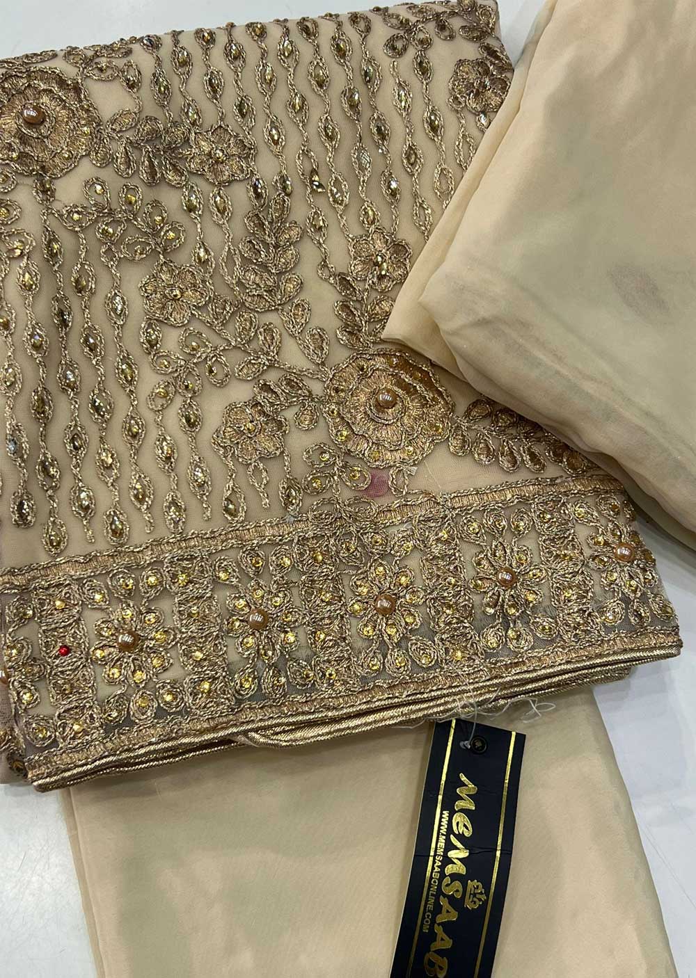 ATQ4252 Unstitched Gold Net Suit - Memsaab Online