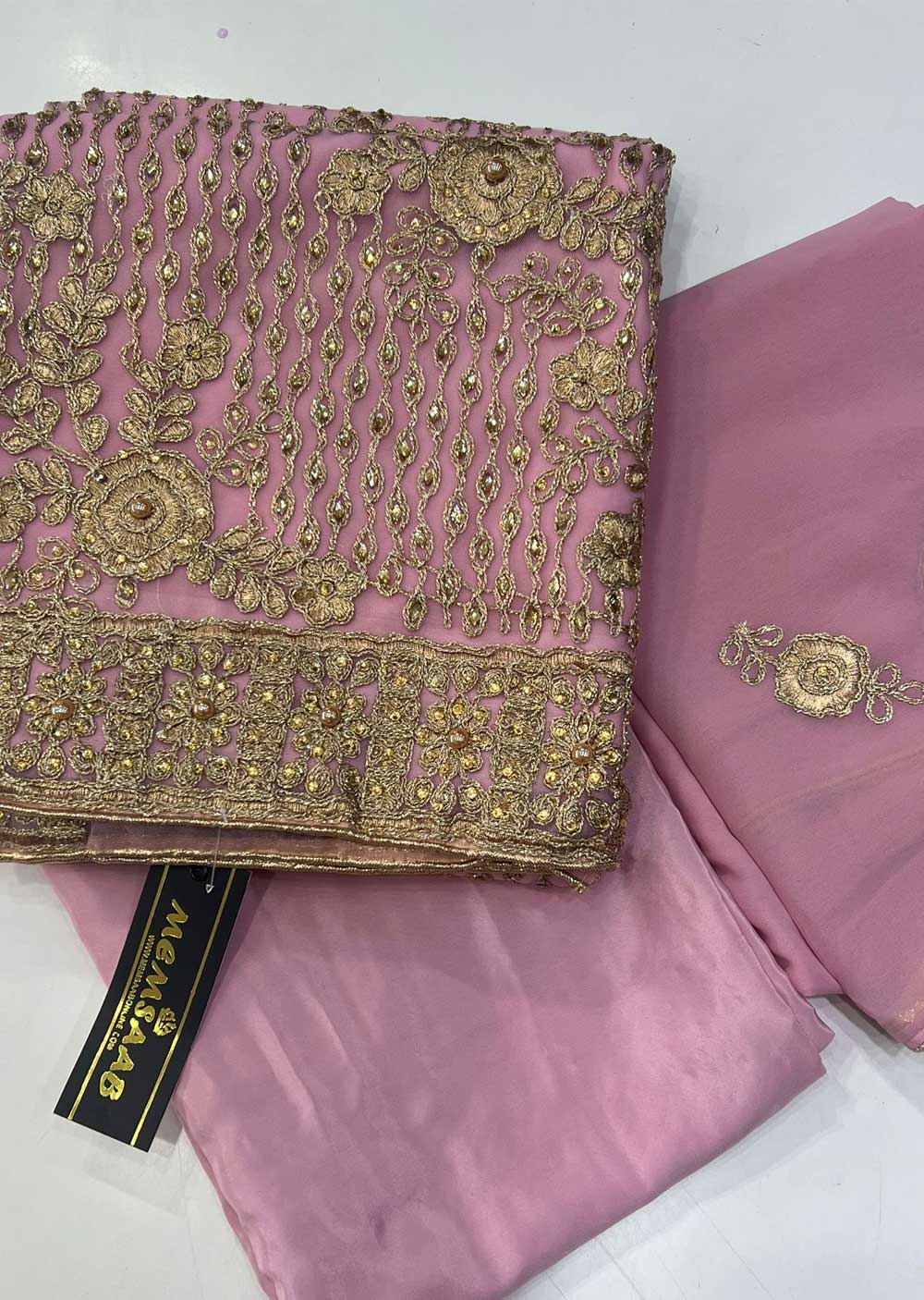 ATQ4252 Unstitched Pink Net Suit - Memsaab Online