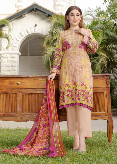 AMT4804 - Peach Readymade Lawn Suit - Memsaab Online