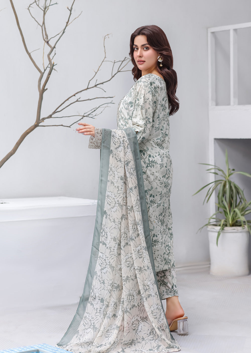 MDNA-19 - Grey Embroidered Lawn Outfit - Memsaab Online