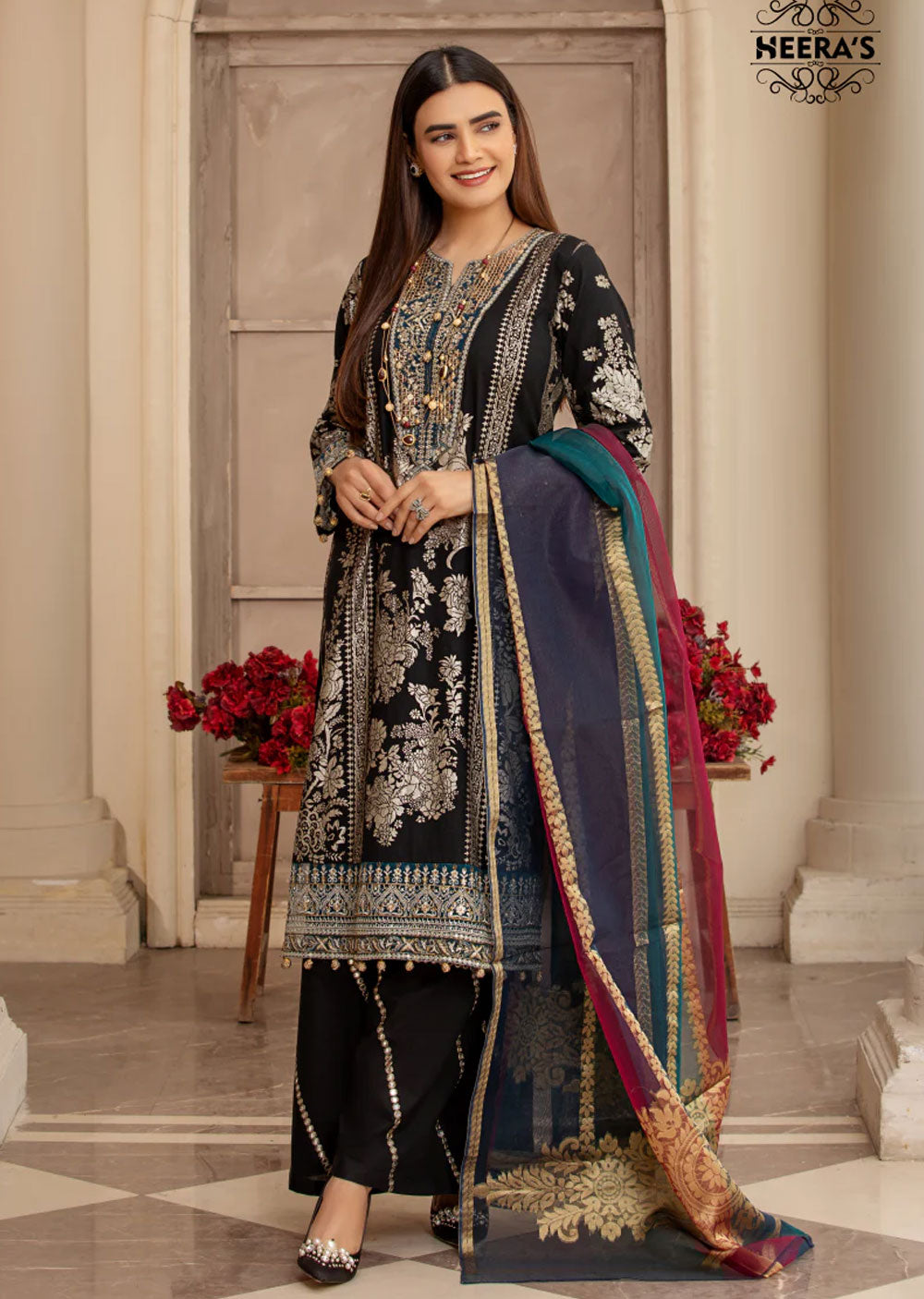 HSS-142 - Readymade Black Diamond Cotton Suit - Memsaab Online