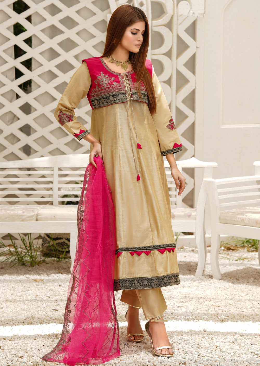 KLD212 Rangoli - Gold Readymade Cotton Silk Suit - Memsaab Online