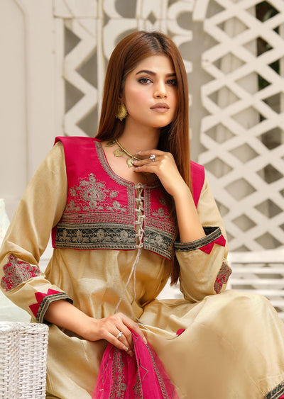 KLD212 Rangoli - Gold Readymade Cotton Silk Suit - Memsaab Online
