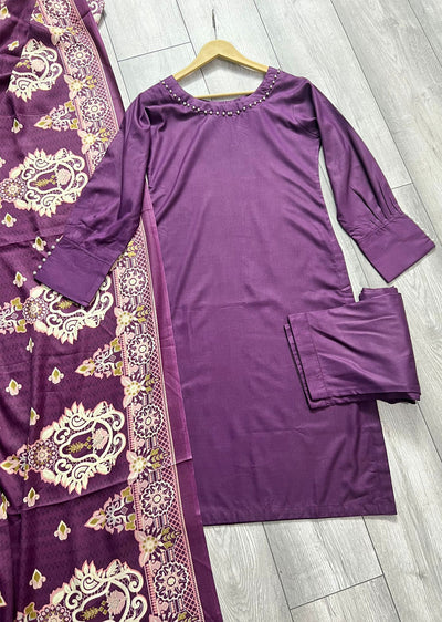 RGZ1744 Purple Readymade Dhanak Shawl Suit - Memsaab Online