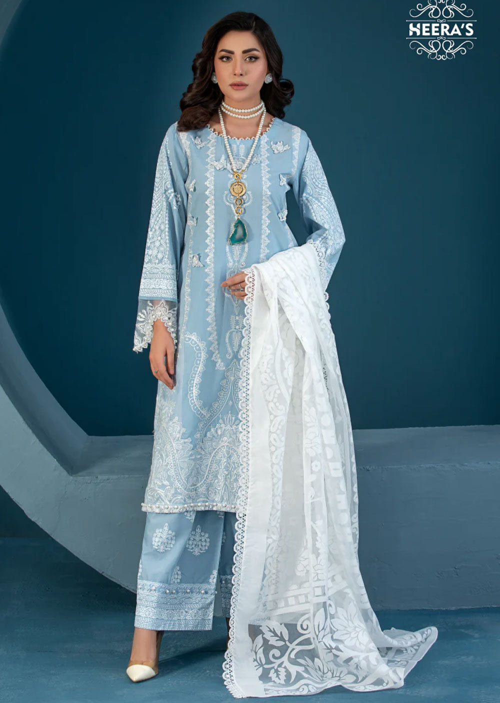 HSS-144 - Readymade Blue Cotton Suit - Memsaab Online