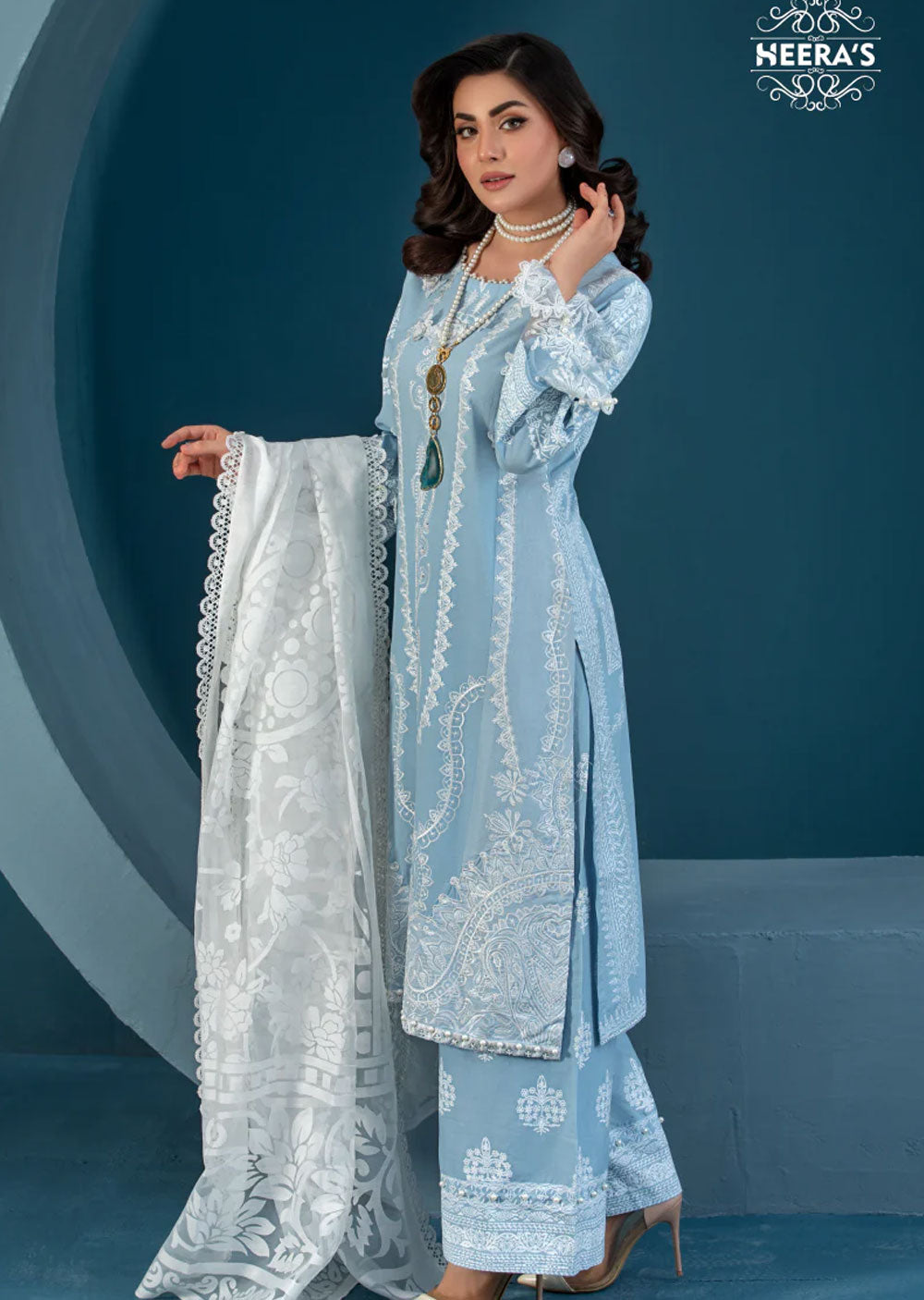 HSS-144 - Readymade Blue Cotton Suit - Memsaab Online