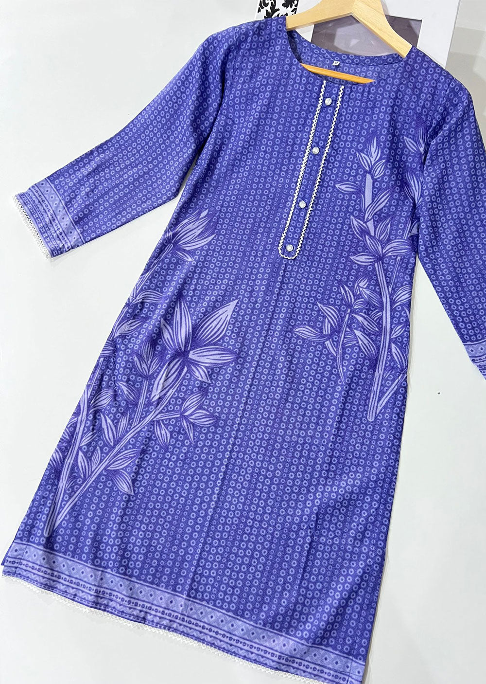 AMT45006-A Blue Readymade Winter Dhanak Kurti - Memsaab Online