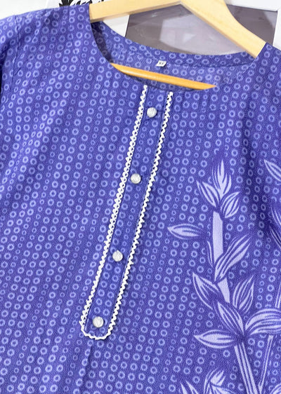 AMT45006-A Blue Readymade Winter Dhanak Kurti - Memsaab Online