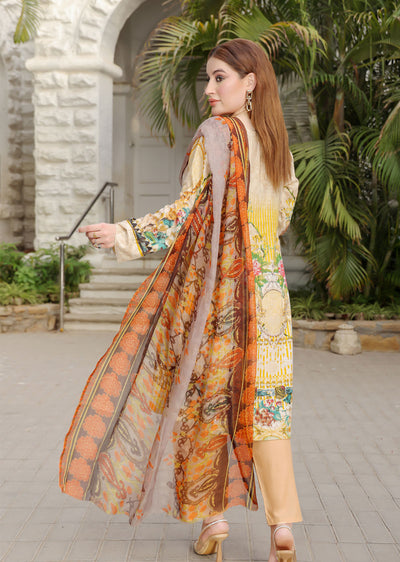 AMT48016 - Gold Readymade Lawn Suit - Memsaab Online