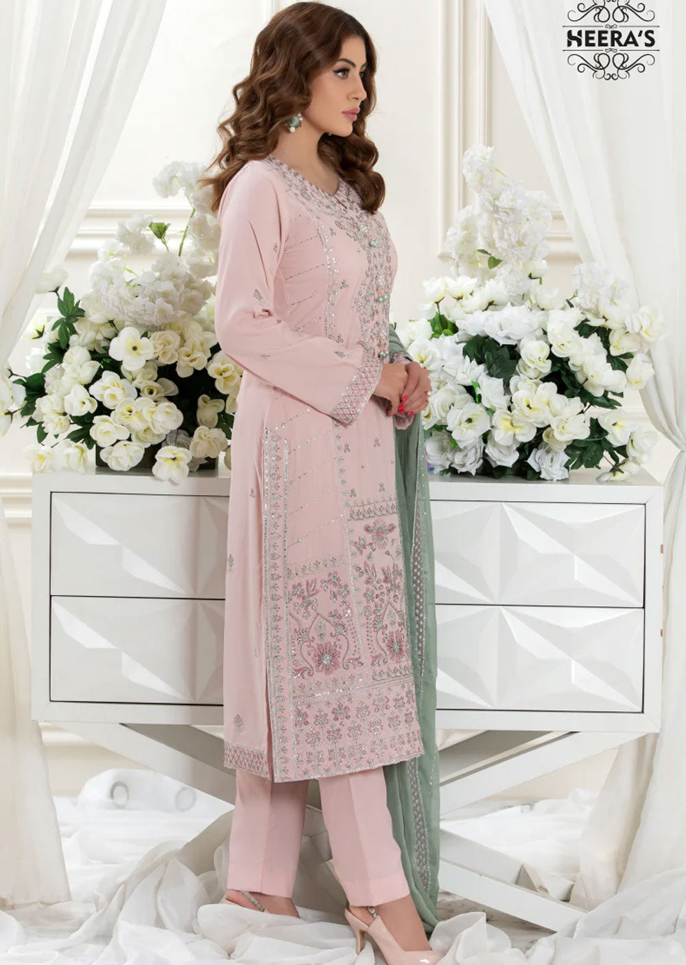 HSS-145 - Readymade Pink Cotton Suit - Memsaab Online