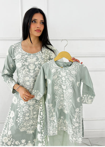 HK300 Readymade - Mother & Daughter Linen Outfit 2025 - Memsaab Online