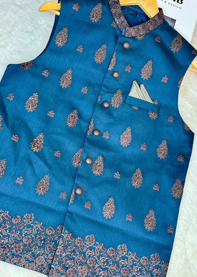 HM-44 Mens Premium Teal Waistcoat - Memsaab Online