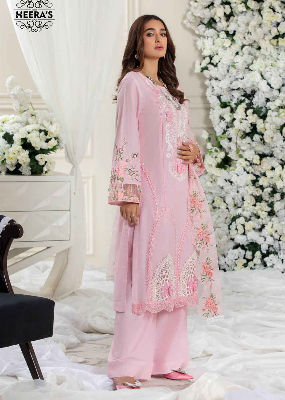 HSS-146 - Readymade Peach Cotton Suit - Memsaab Online