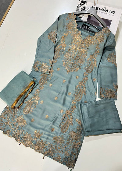 HK246 Rainma - Grey Readymade Linen Suit - Memsaab Online