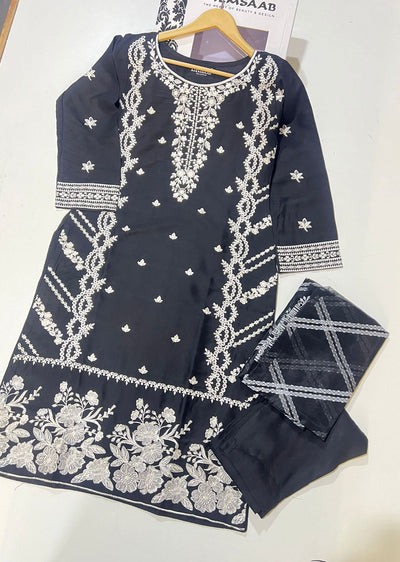 HK247 - Black Readymade Linen Suit - Memsaab Online