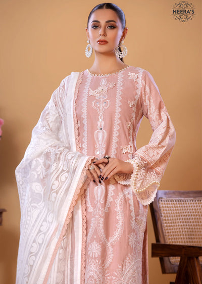 HSS-147 - Readymade Peach Cotton Suit - Memsaab Online