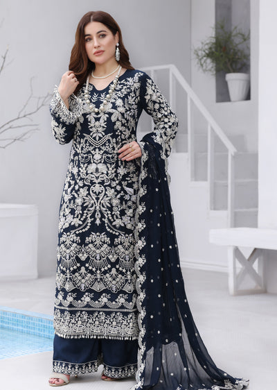 PS-0353 - Navy - Readymade Chiffon Suit 2025 - Memsaab Online