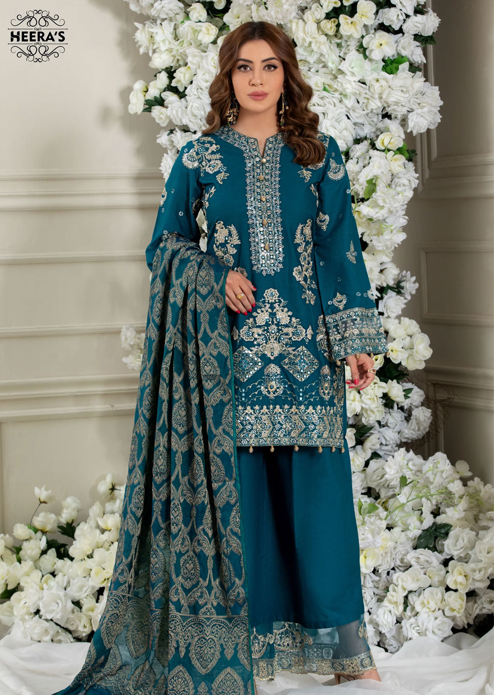 HSS-148 - Readymade Teal Cotton Suit - Memsaab Online