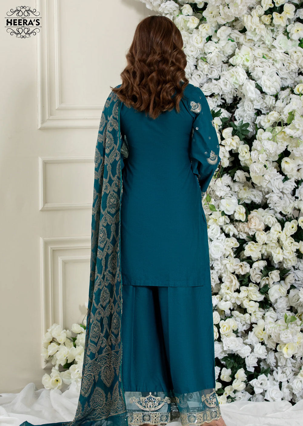 HSS-148 - Readymade Teal Cotton Suit - Memsaab Online