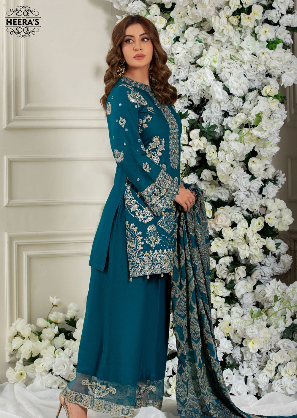 HSS-148 - Readymade Teal Cotton Suit - Memsaab Online