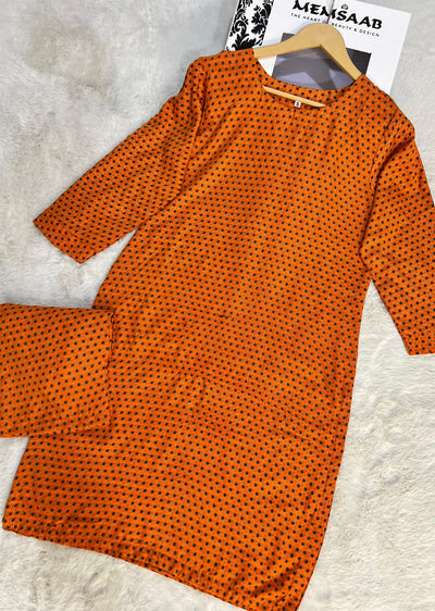 AMT4912 - Orange Readymade Lawn Suit Co-ord - Memsaab Online