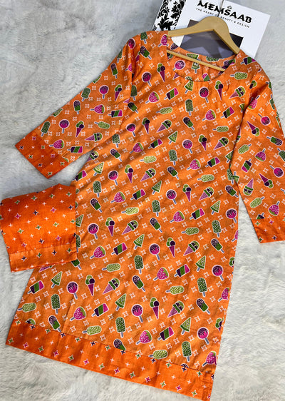 AMT4917 - Orange Readymade Lawn Suit Co-ord - Memsaab Online