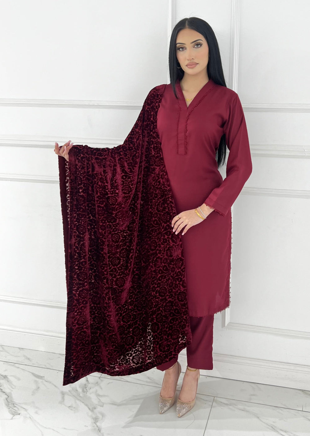ASMB-01 - Maroon - Readymade Mughal Palachi Suit 2025 - Memsaab Online