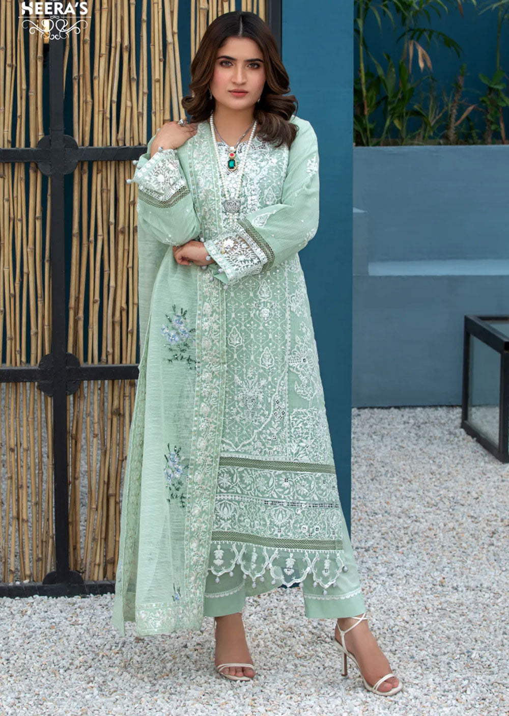 HSS-149 - Readymade Green Cotton Suit - Memsaab Online