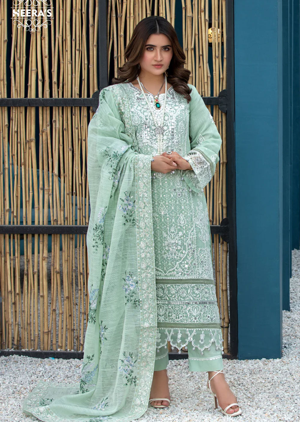 HSS-149 - Readymade Green Cotton Suit - Memsaab Online