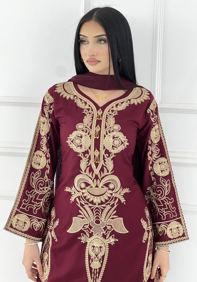 HK273 Riya - Maroon Linen Oufit - Memsaab Online