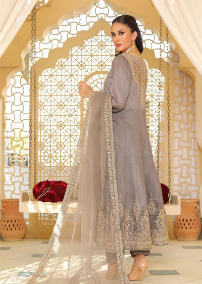 KLD318 / KLD1037 Iman - Grey Readymade Khadi Net Suit - Memsaab Online