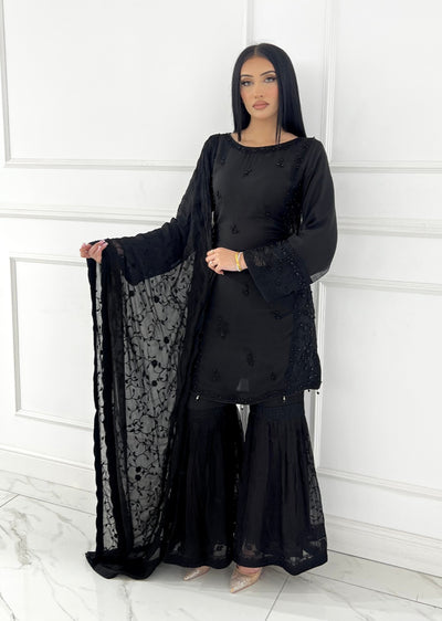 ZN1961 Black Readymade Chiffon Suit - Memsaab Online