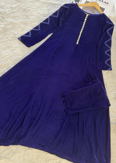 HK229 Vivar - Plum Readymade 2 Piece Velvet Maxi - Memsaab Online