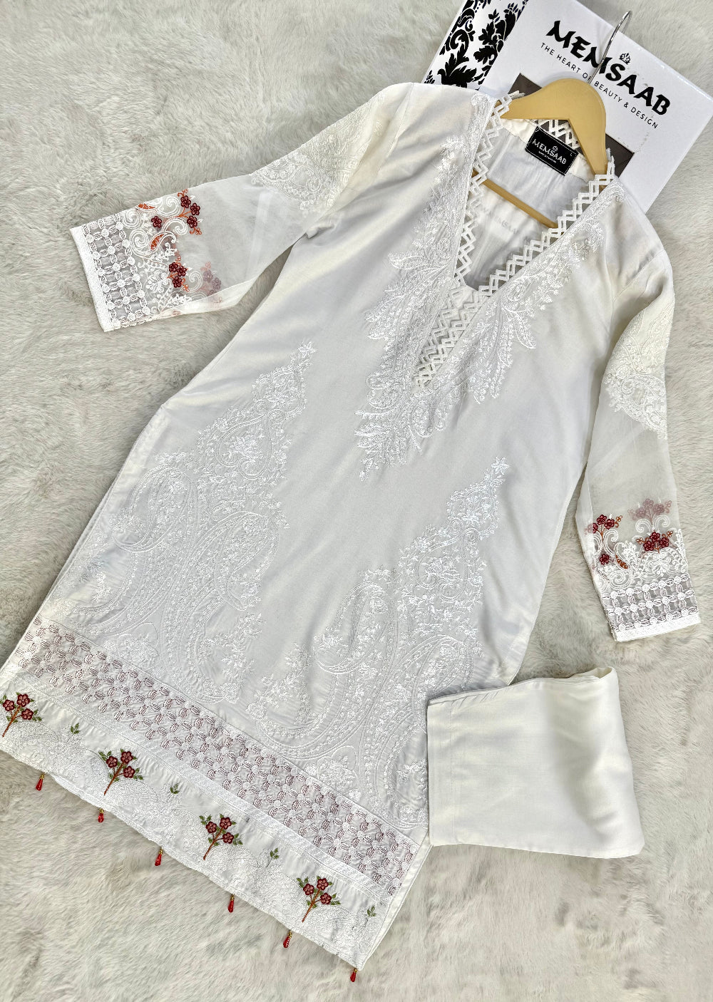 HK130 - White - Readymade Linen Outfit - Memsaab Online