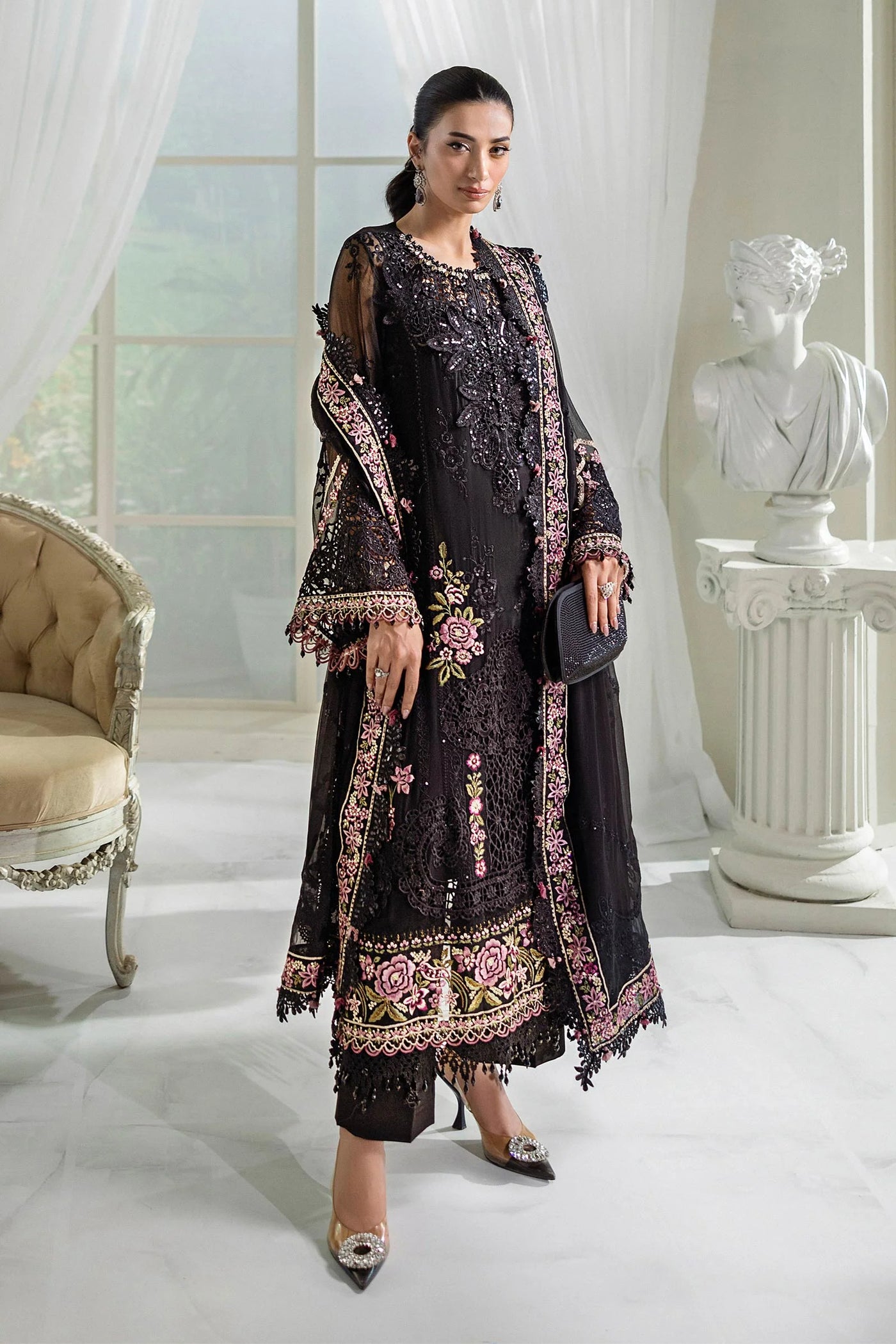 MPC-25-104-Unstitched Embroidered Chiffon Suit Maria B 2025 - Memsaab Online