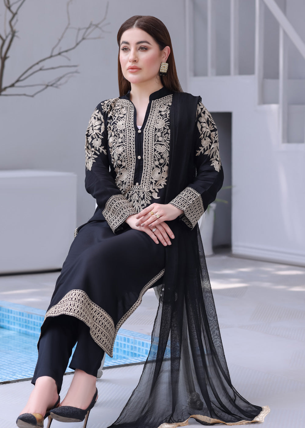 HK333 - Readymade China stone linen Outfit 2025 - Memsaab Online
