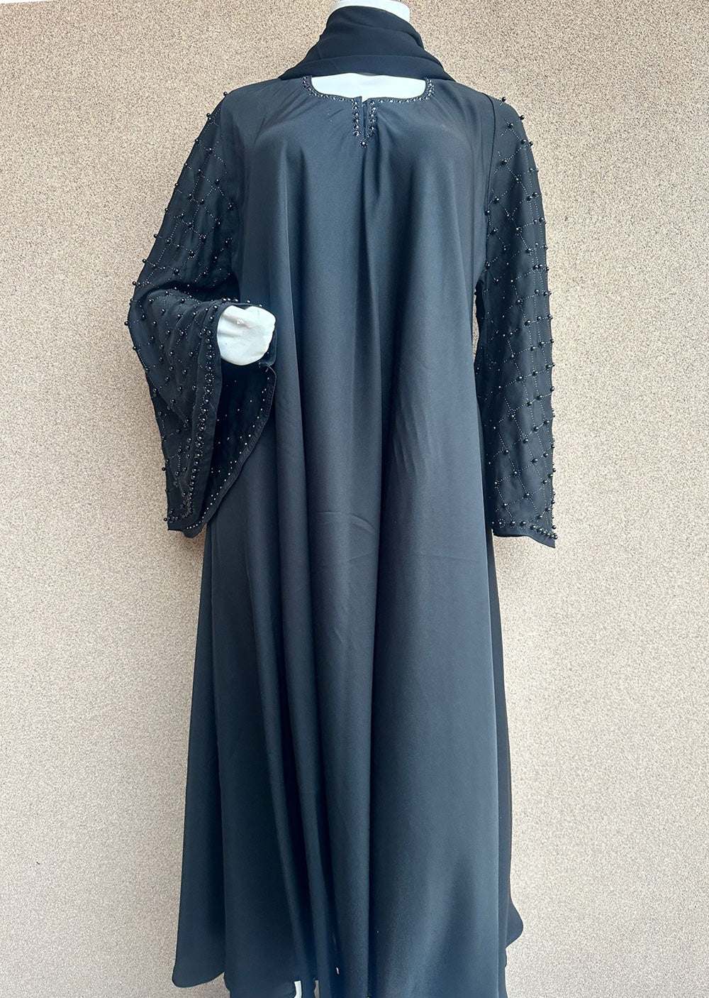 TAYB-05 - Black on Black - Full Square Beaded Heavy Sleeves - Tayyab Abaya 2025 - Memsaab Online