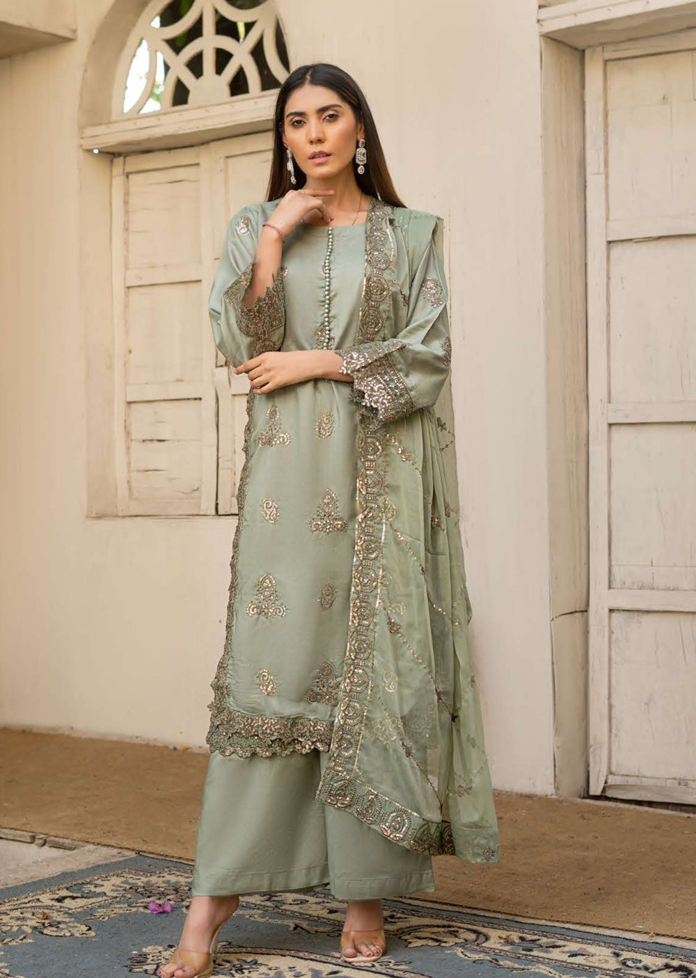 RGZ7105 - Rangz Chantelle Linen Suit Chiffon Scarf - Memsaab Online