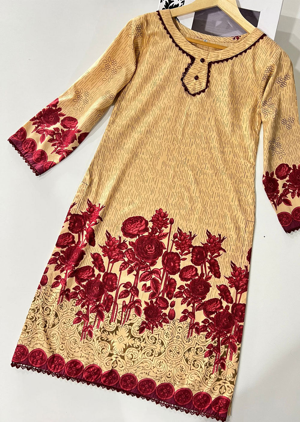 AMT45004-B Gold Readymade Winter Dhanak Kurti - Memsaab Online