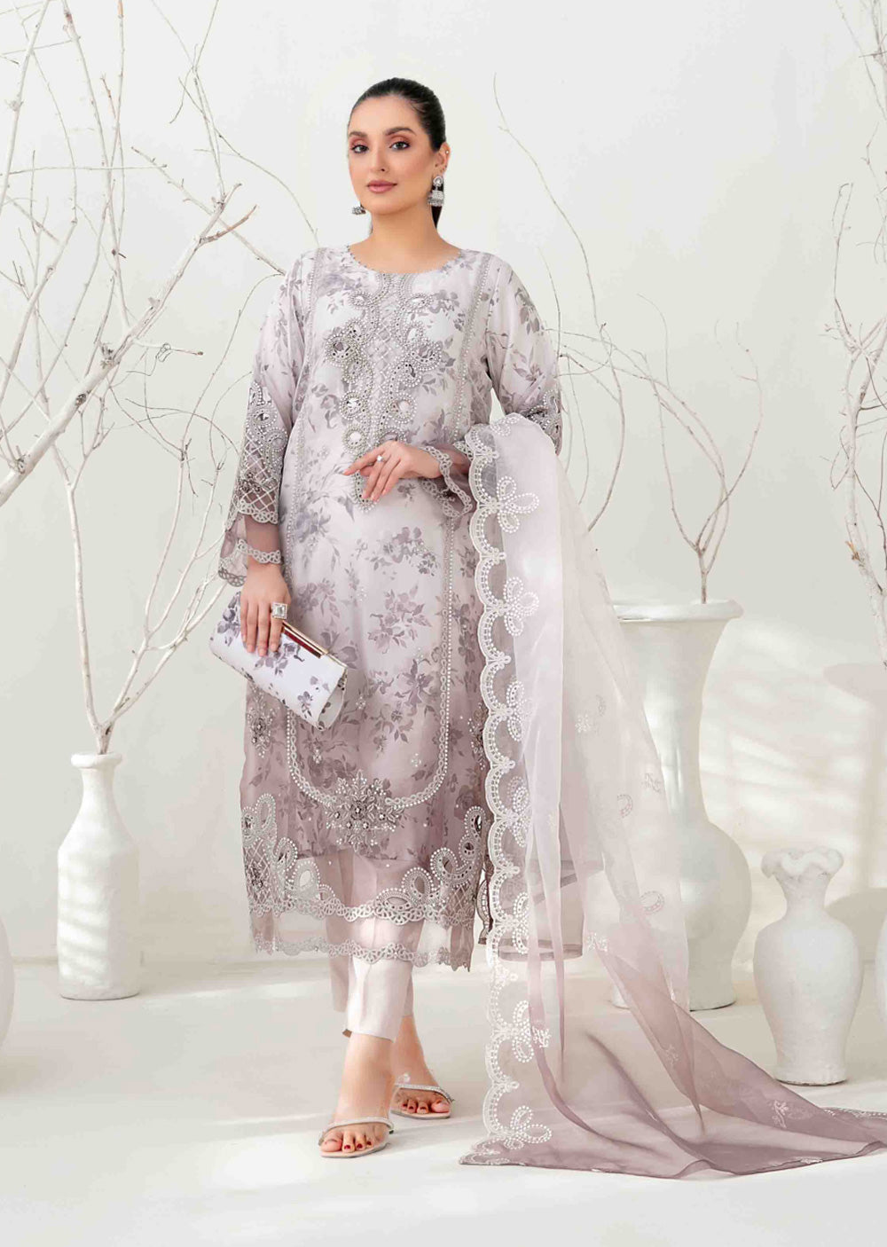 YSN-4031 - Unstitched - Yasna Embroidered Fancy Organza Suit 2025 - Memsaab Online