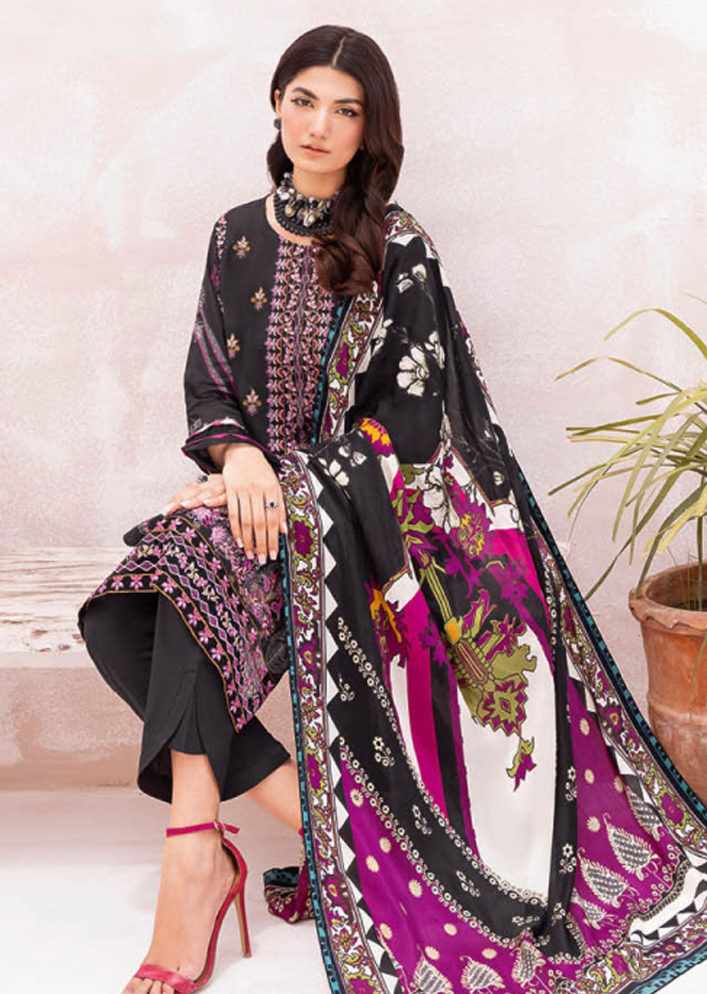 L-704 - Unstitched - Ramsha Mashaal Luxury Lawn Vol - 07 2023 - Memsaab Online