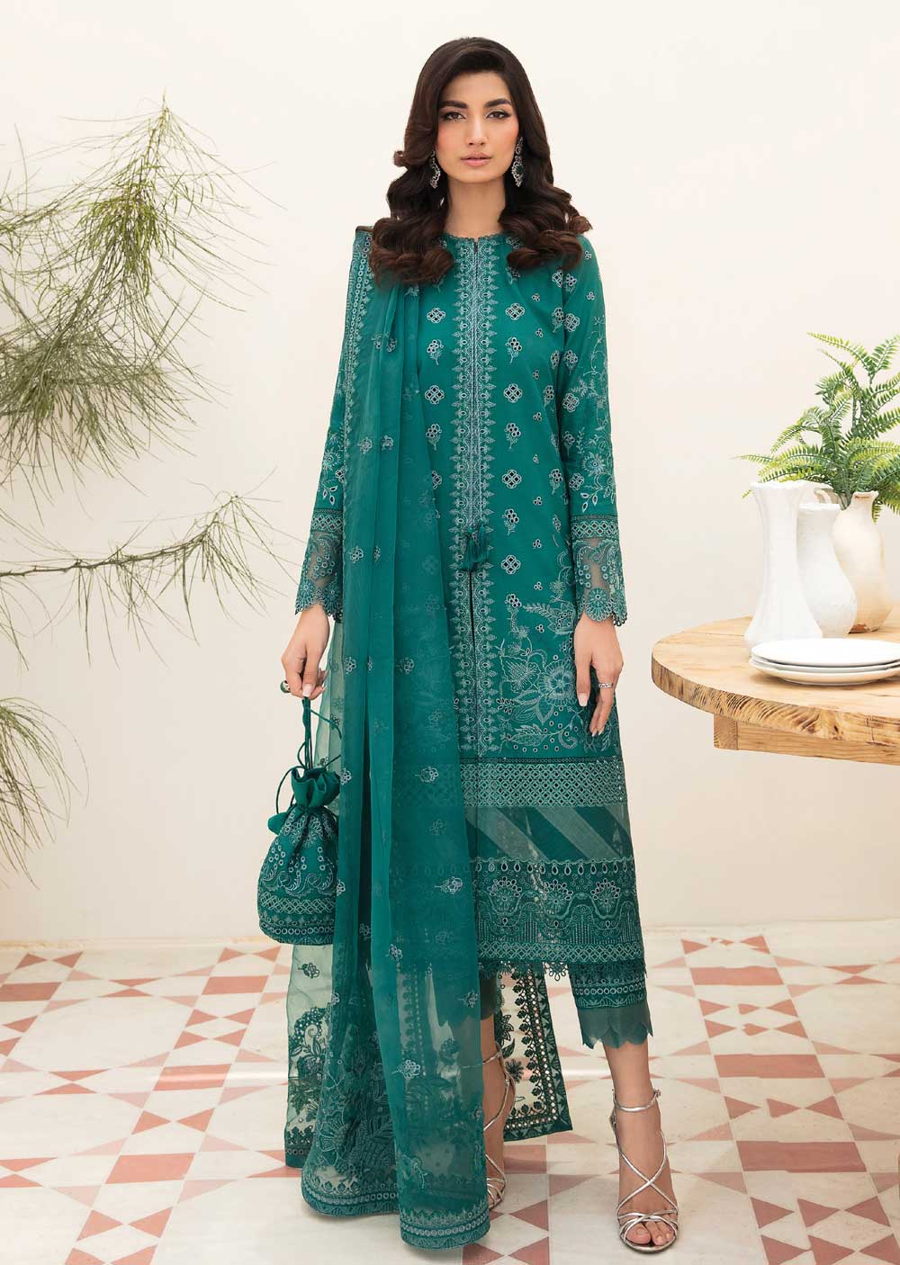 ACL-04-R - Tiffany Blue - Readymade - Chickenkari Lawn Collection by Afrozeh 2023 - Memsaab Online